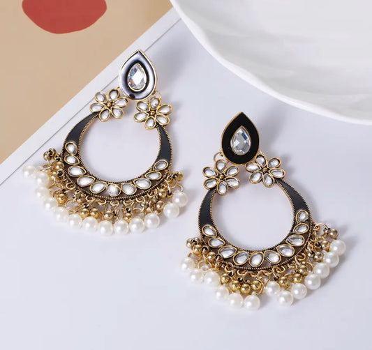 Flower Crystal Tassel Earrings