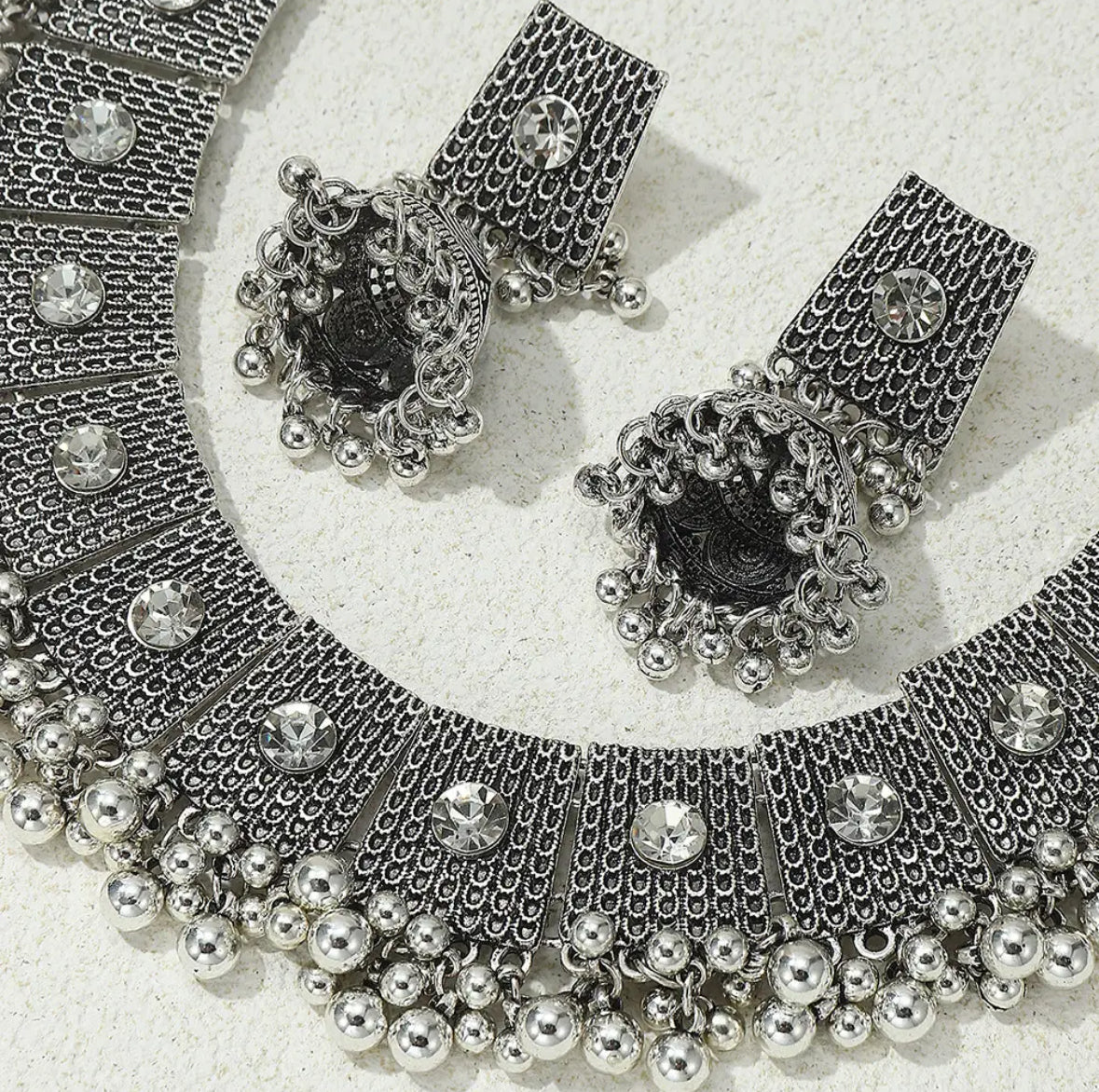 Intricate Silver Choker and Earring set