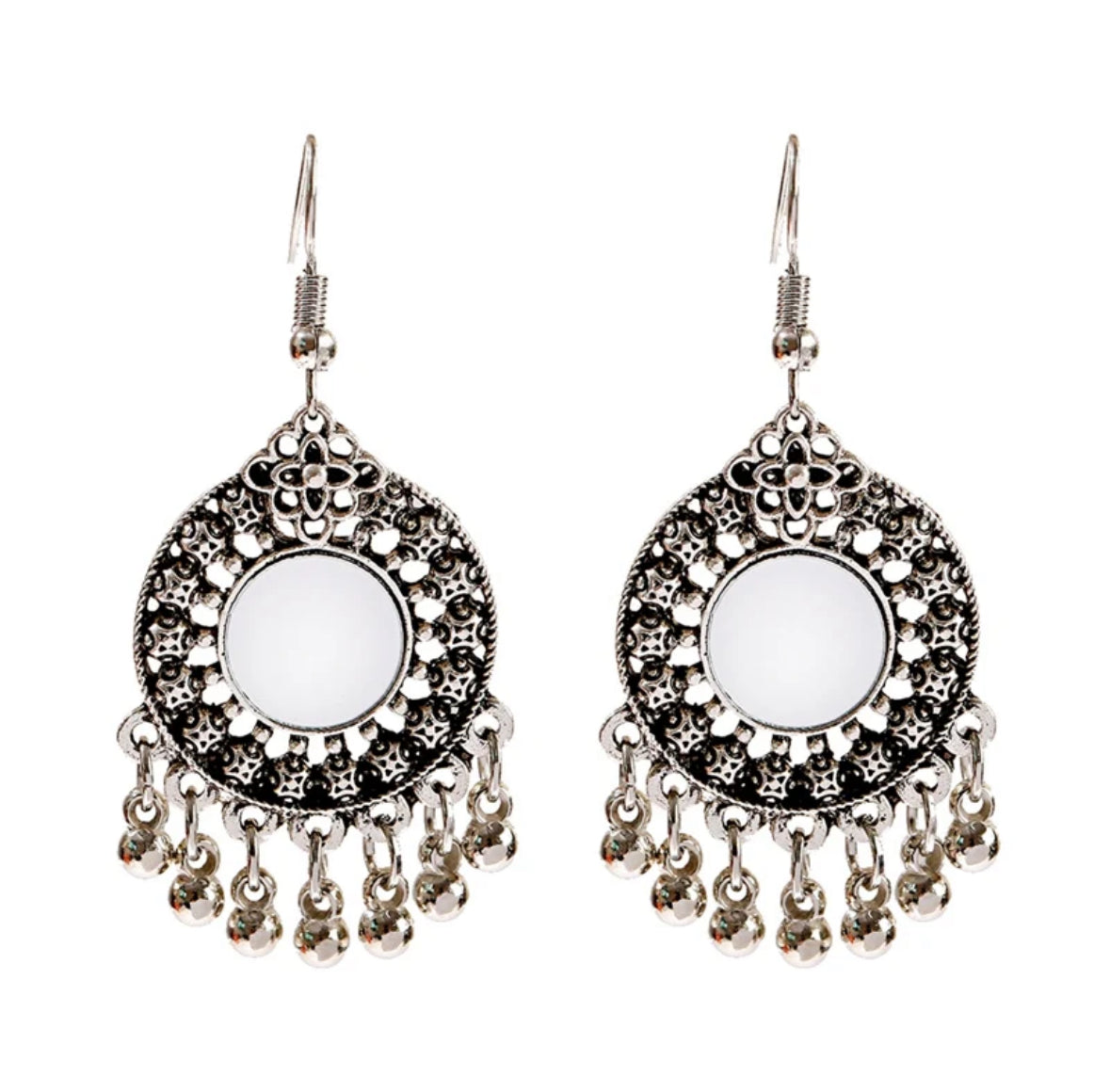 Flower mirror silver earrings