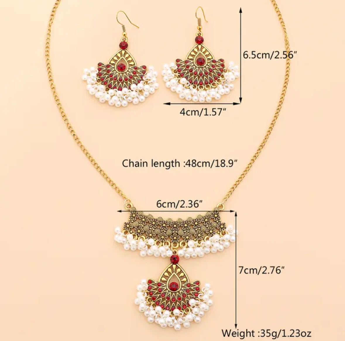 Ethnic simulate pearl tassel drop earrings and necklace