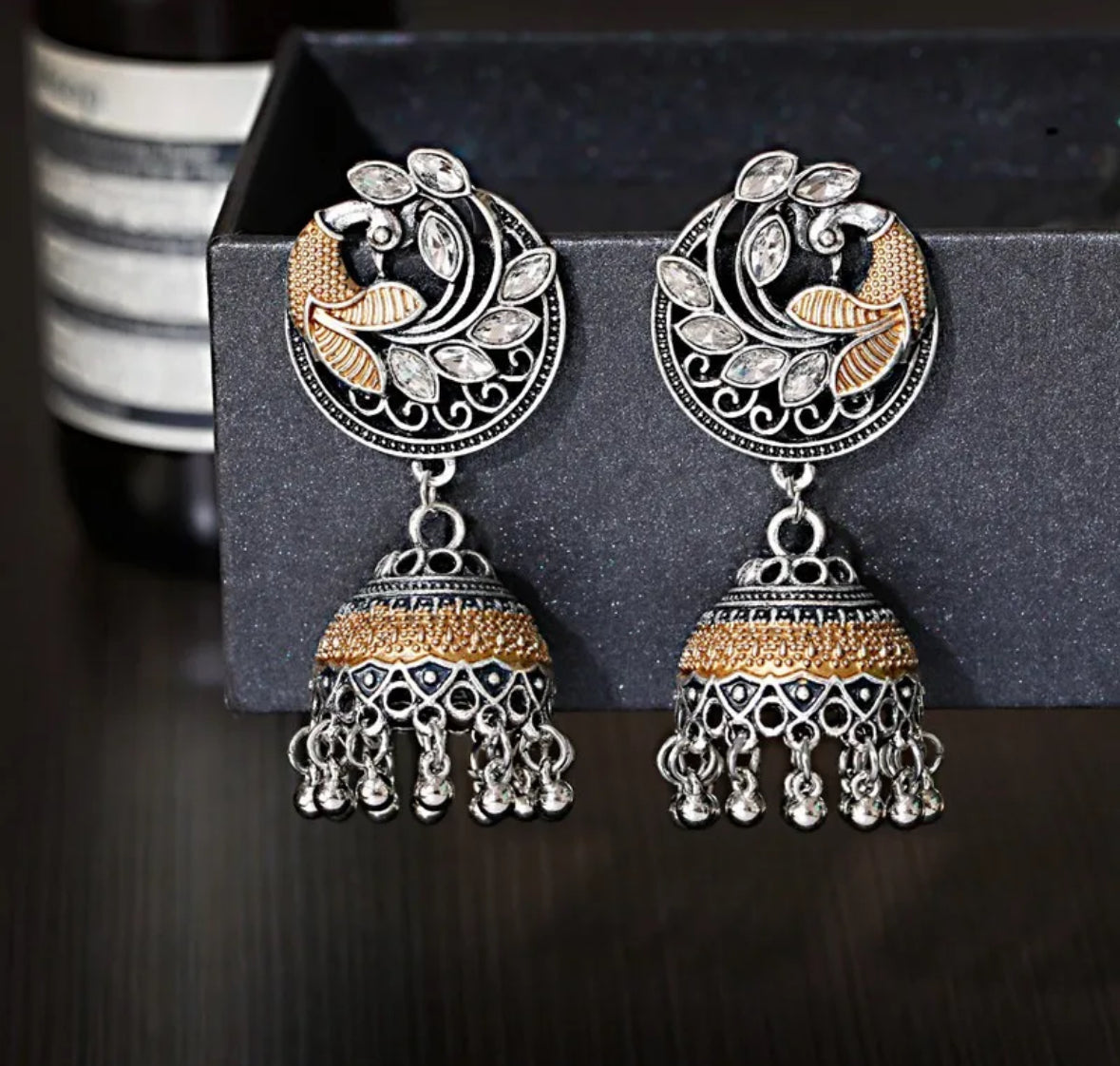 Silver & Gold Peacock Jhumka