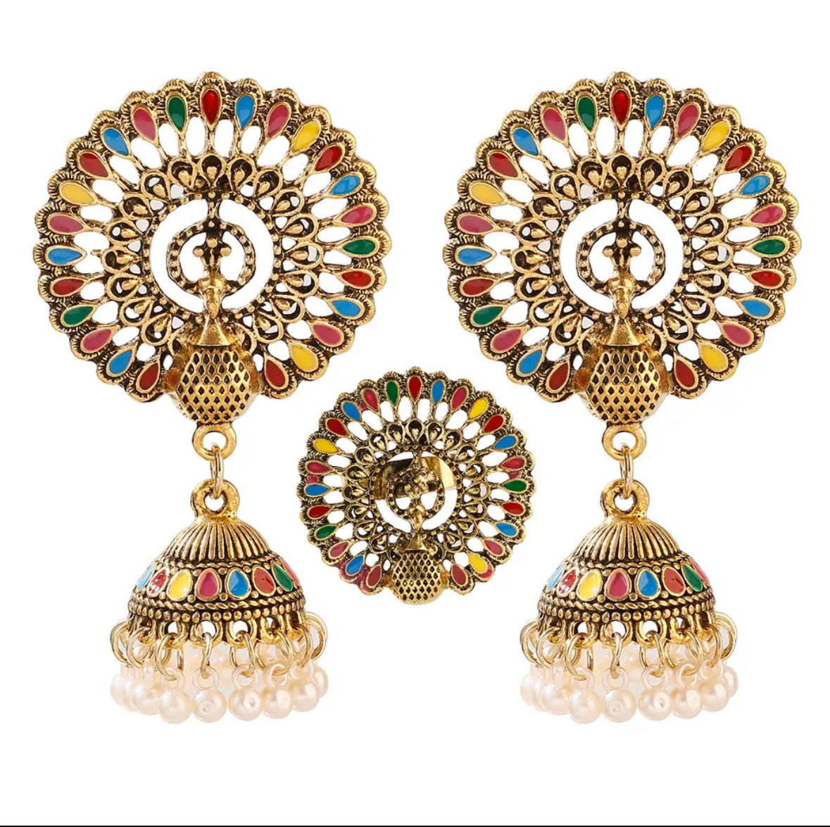 Dancing peacock Jhumka with Ring