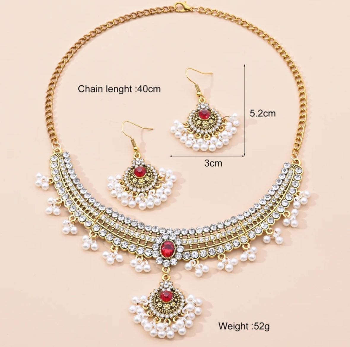 Pearl Tassel red crystal Choker set