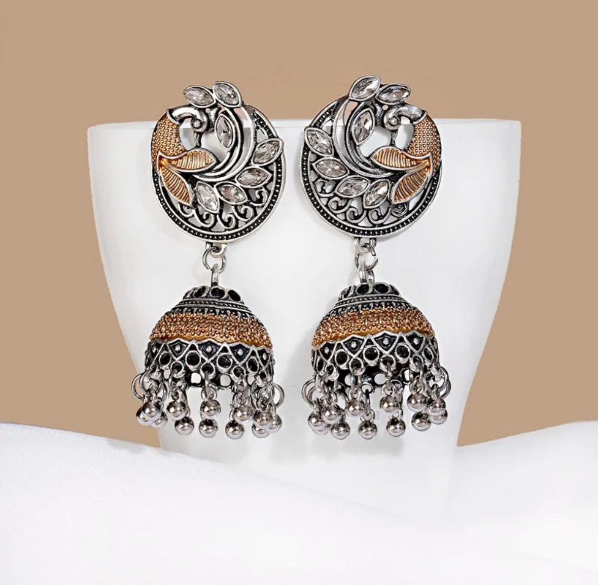 Silver & Gold Peacock Jhumka