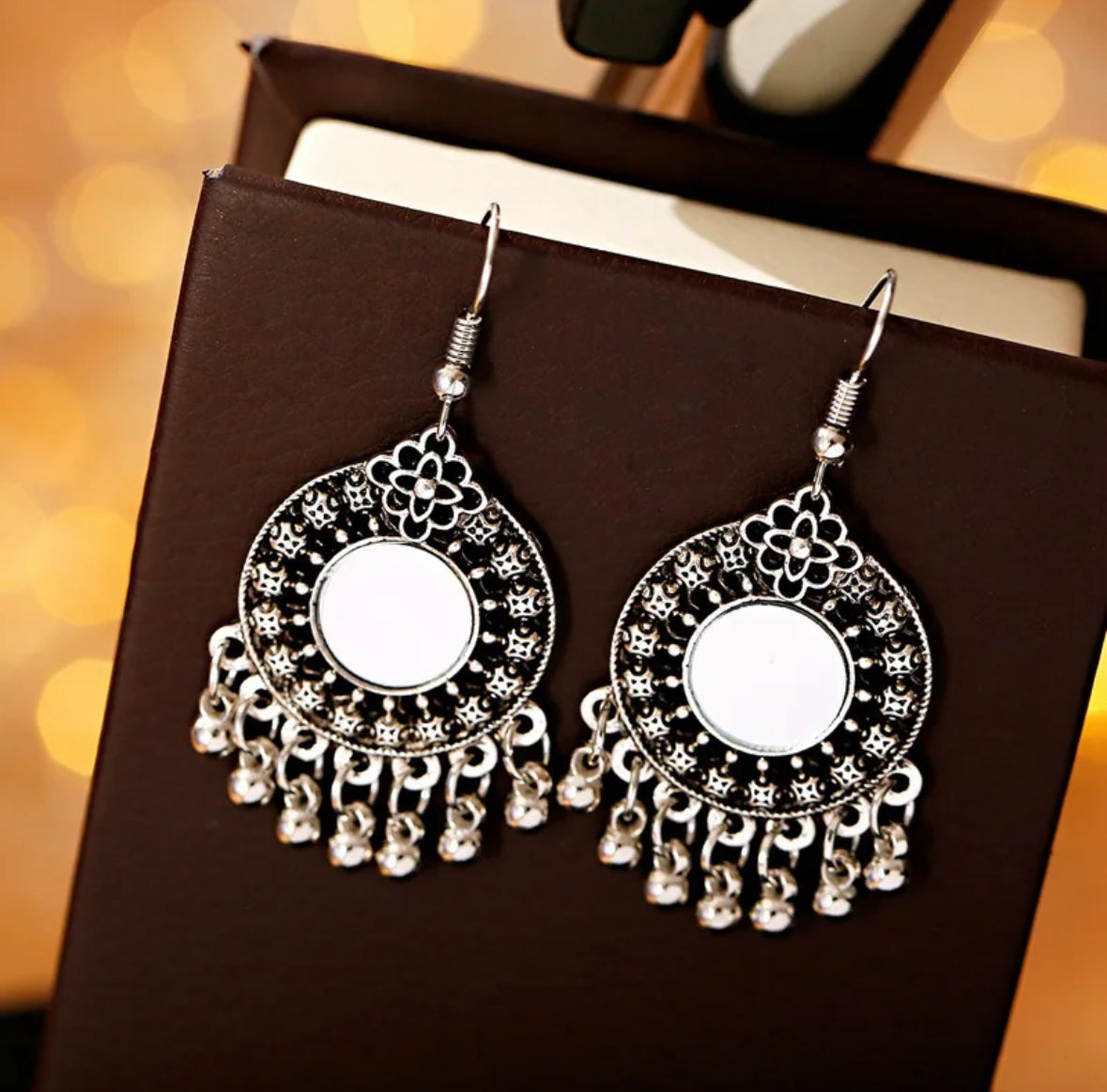 Flower mirror silver earrings