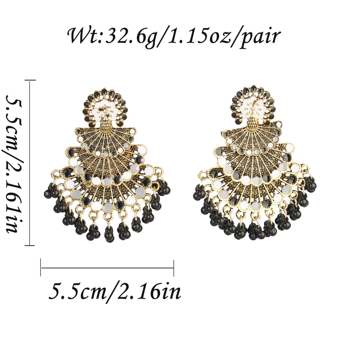 White/black peacock earrings