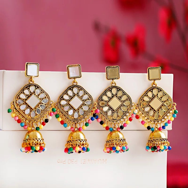 Mirrors with multicolor beads Earring