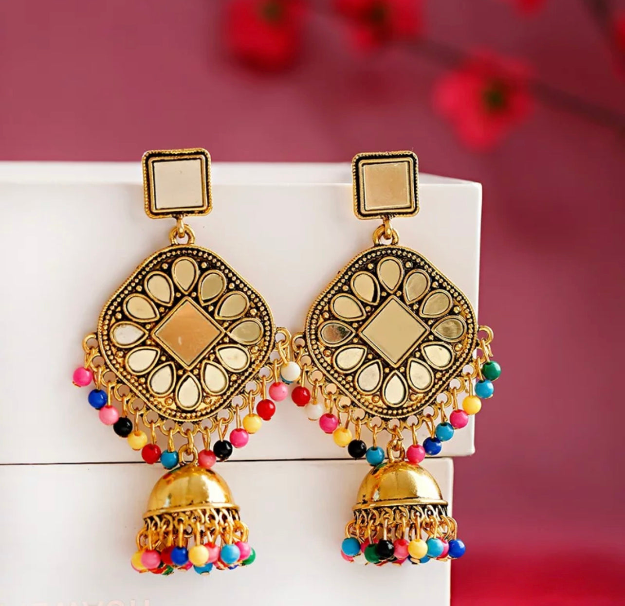 Mirrors with multicolor beads Earring